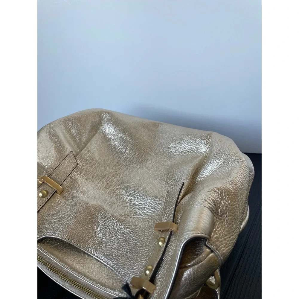 NEW Lodis Geniune Leather Handbag Skylar Satchel Gold Metallic Top Handle Purse